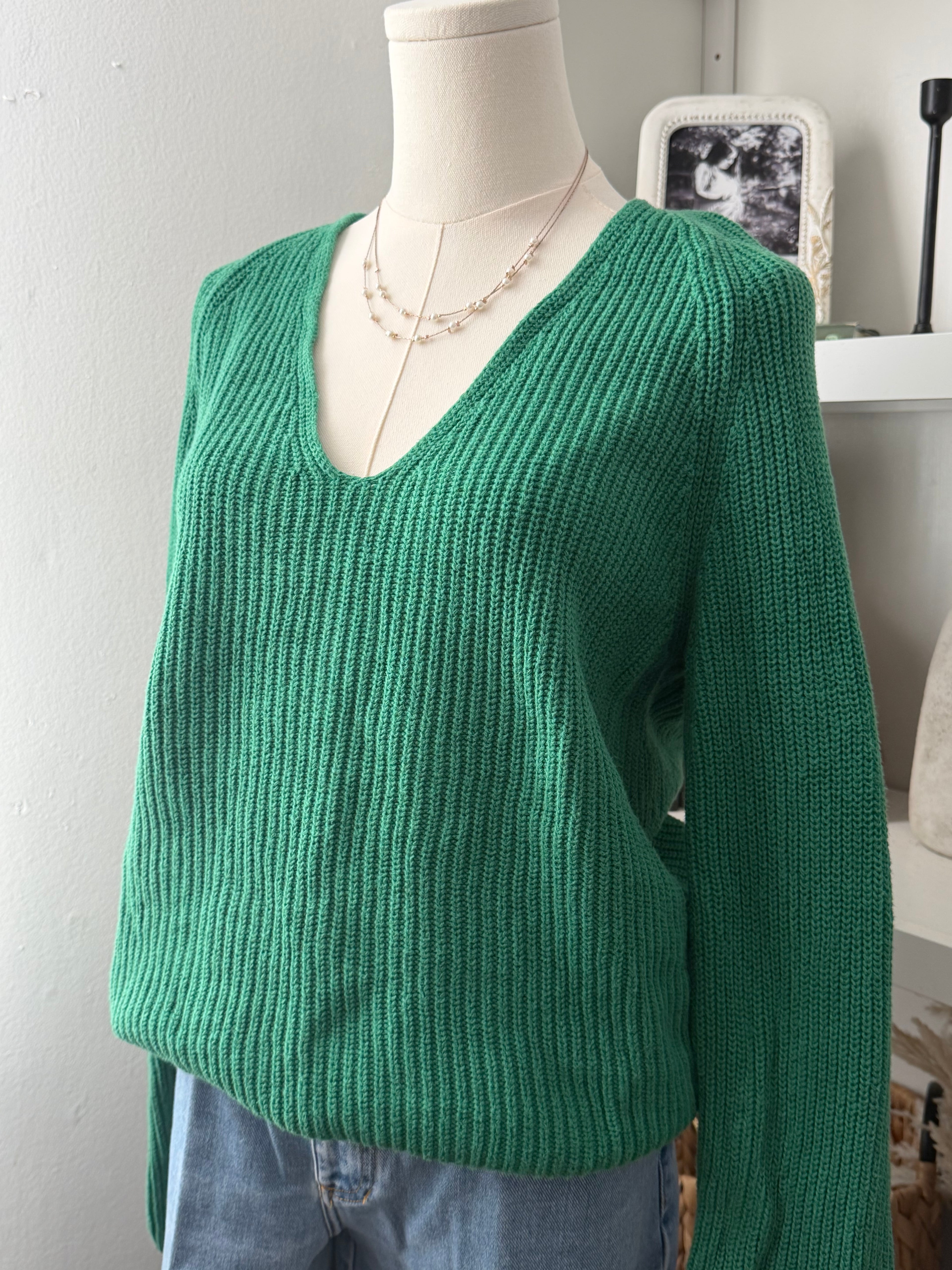 Marc O’Polo Kelly Green Organic V-neck sweater size M RETAILS $175