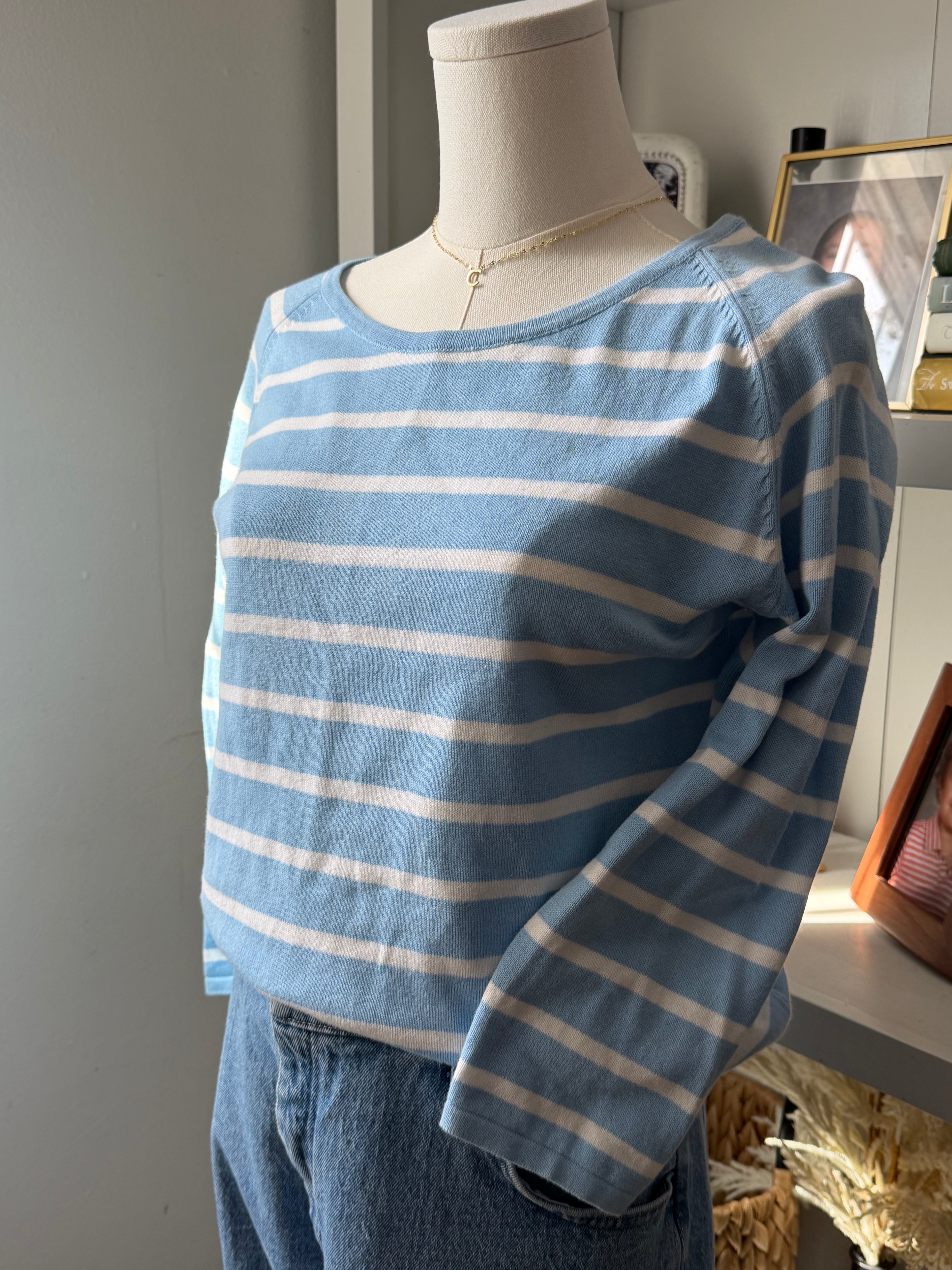 Jeanne Pierre 100% Cotton Striped 3/4 Sleeve Size M