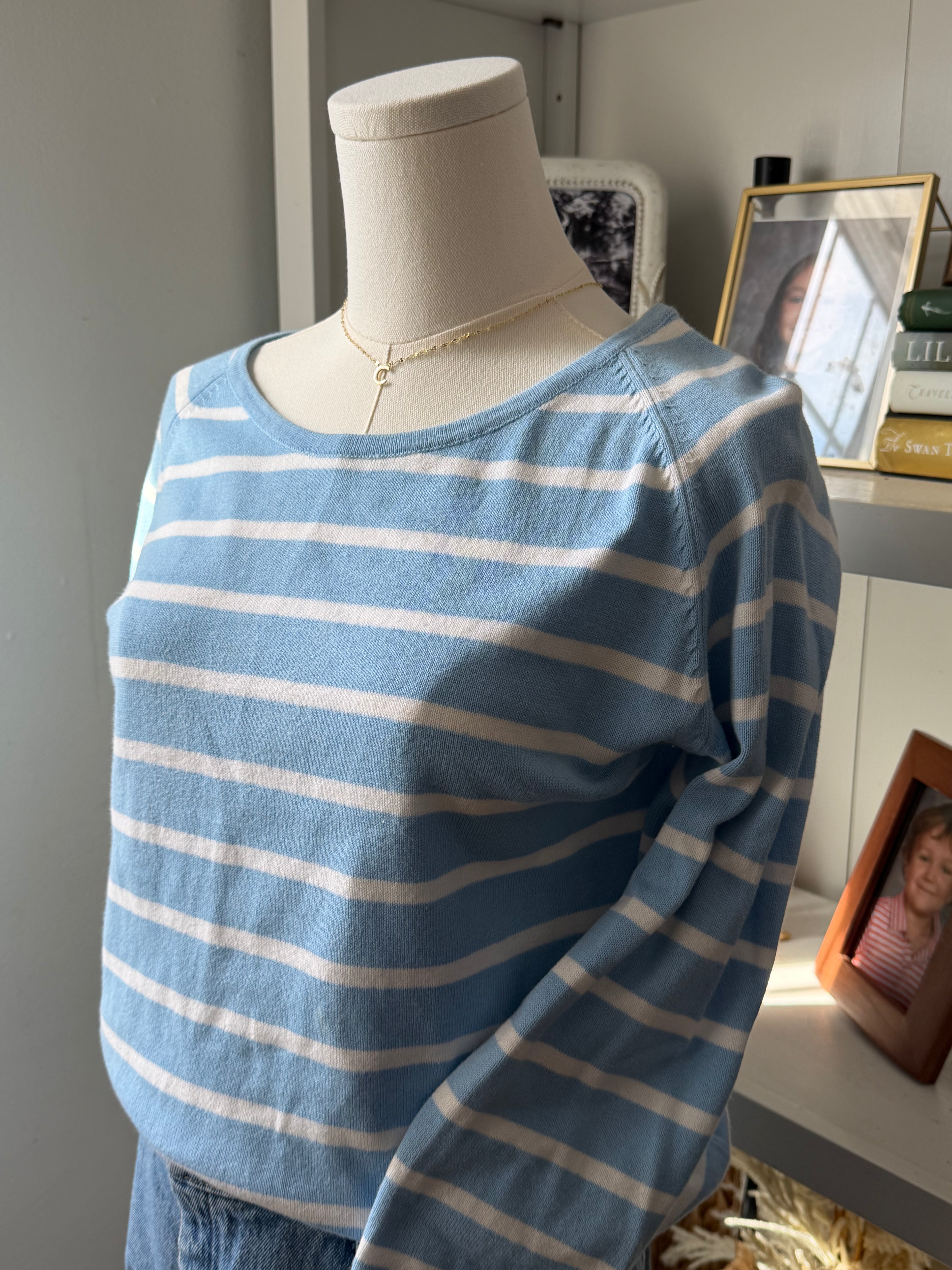 Jeanne Pierre 100% Cotton Striped 3/4 Sleeve Size M